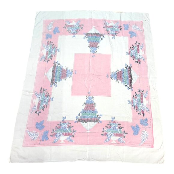 Vintage Fruit & Floral Tablecloth Pink White Center Grapes Berries Fruit Salad R - Picture 4 of 7